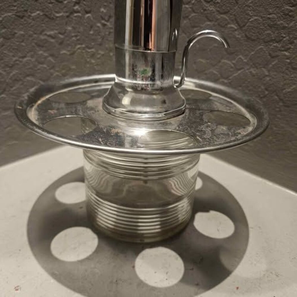 MCM Chrome and Glass Shot Glass Dispenser 9" x 6' Decor Only